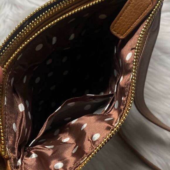 Crocodile Polka Dot Faux Leather Fashion Crossbody Purse Brown and Gold - Picture 4 of 6